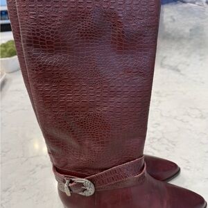 Burgundy or Black Cherry Croc-Embossed Knee-High Boots